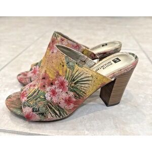 WHITE MOUNTAIN Painted Floral‎ Block Heels Sandals Peep Toe 7.5M Boho Hippie
